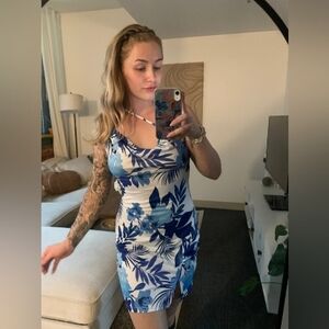 SHEIN Blue and White Floral Mini Dress